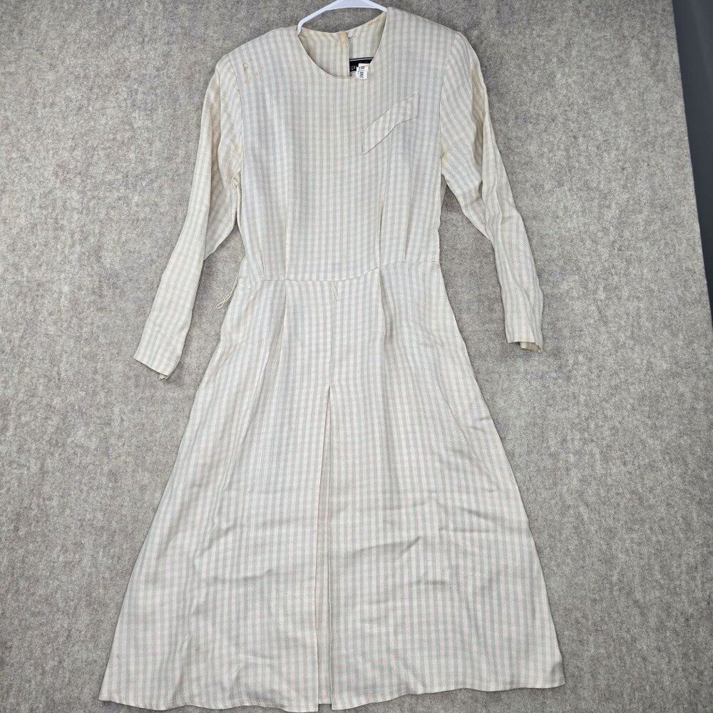 Jessica Howard Petite Long Sleeve Striped Dress Beige/Sage Green Fit & Flare